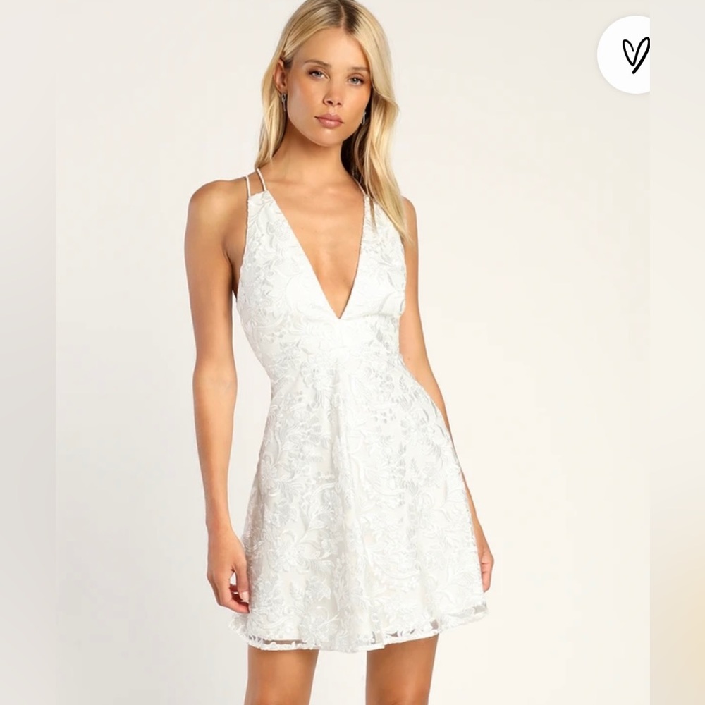 Lovin' Me White Embroidered Lace Skater Mini Dress Lulus